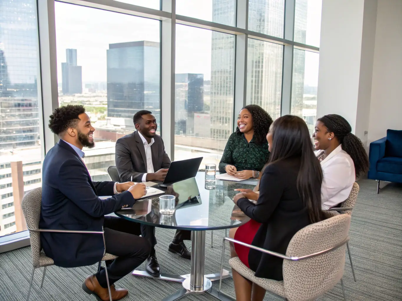 An image showing a diverse team of professionals collaborating effectively in a UK-based office, highlighting the importance of strong leadership and team dynamics.